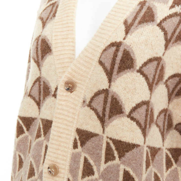 NANUSHKA 2021 Milo beige brown graphic knit intarsia button oversized cardigan S