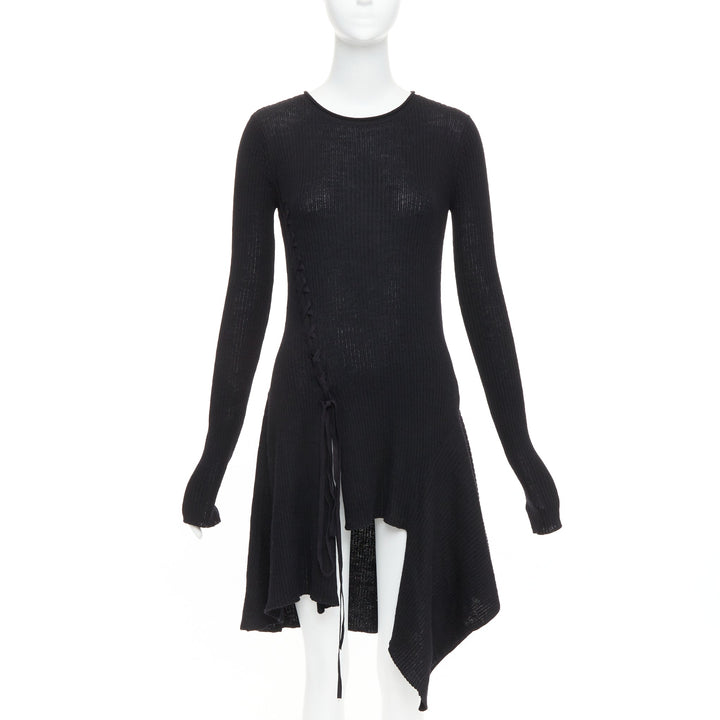 Y'S YOHJI YAMAMOTO black  wool laced up handkerchief hem sweater JP2 M