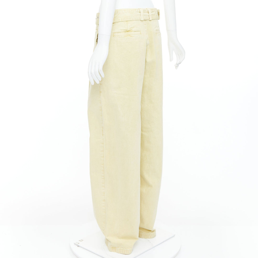 JIL SANDER + washed yellow cotton belted wide leg pants FR38 M