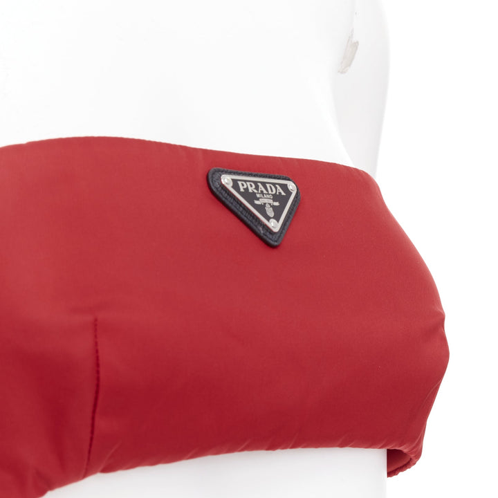 PRADA Re-Nylon red triangle logo plate strapless bustier tube top IT38 XS