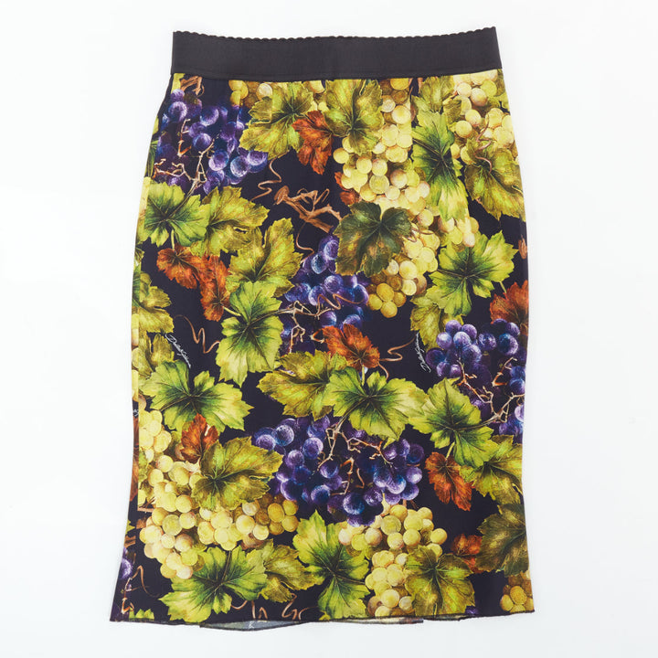 DOLCE GABBANA green floral purple grape elastic waist pencil skirt IT48 XXL