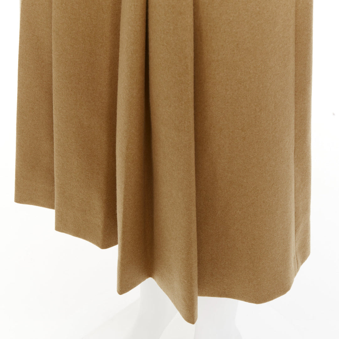 CELINE camel brown wool gabardine horsebit belt box pleated skort FR36 S