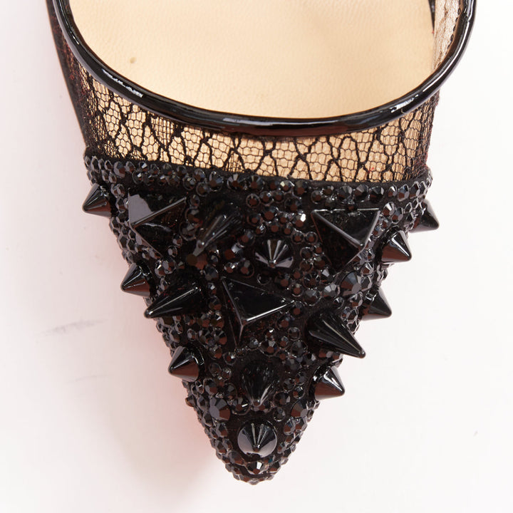 CHRISTIAN LOUBOUTIN Picks &Co Potpourri 120 black lace spike strass pumps EU37.5