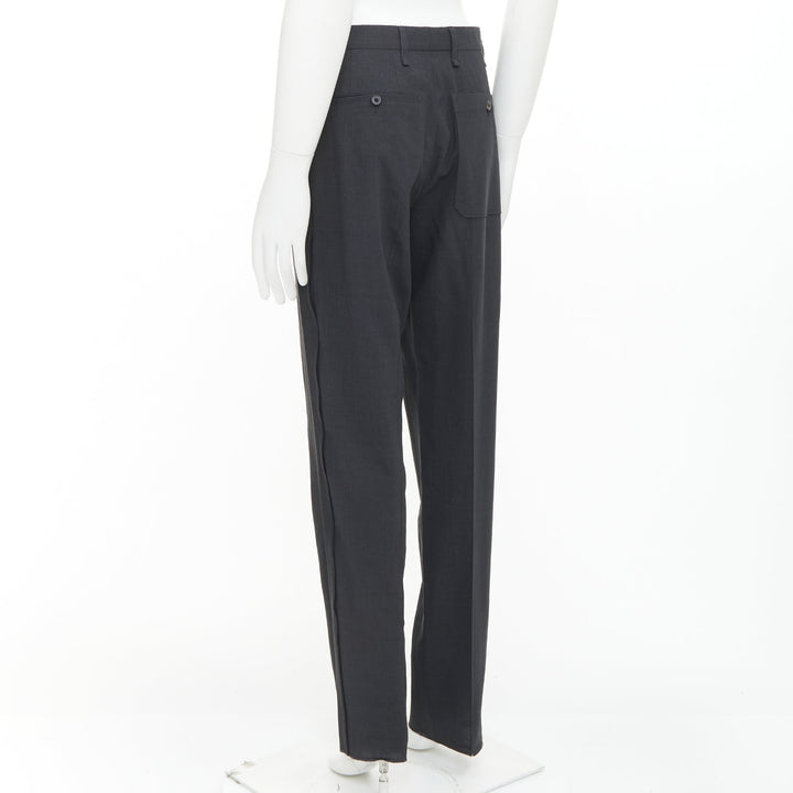 LANVIN grey viscose virgin wool pleated front drop crotch trousers FR44 XS