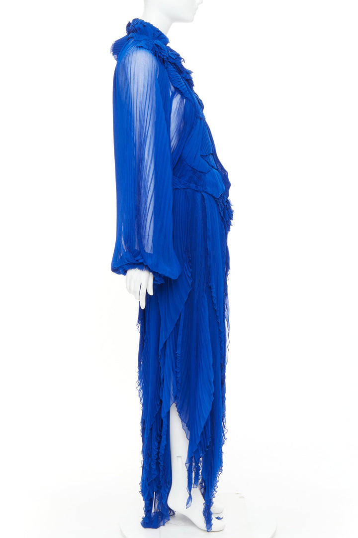 rare ALEXANDRE VAUTHIER COUTURE AW2022 Runway Lognon blue floral pleated gown