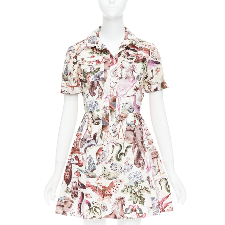 VALENTINO Roman Safari 2015  100% silk cream animal print safari dress Sz4 S