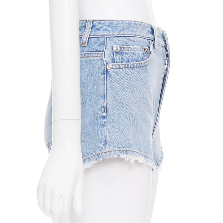 DOLCE GABBANA washed blue logo tag cut off high rise shorts IT38 XS