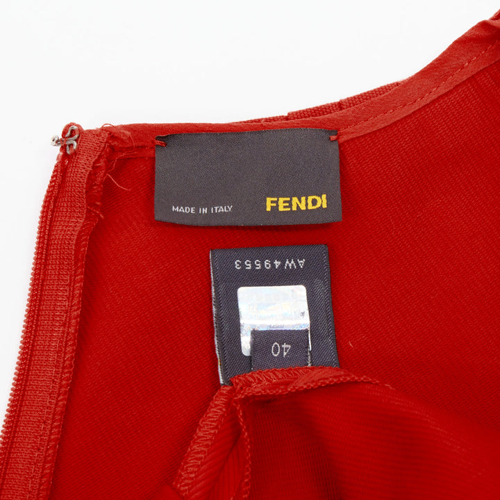 FENDI Vintage red rosette pleated neckline sleeveless casual shift dress IT40