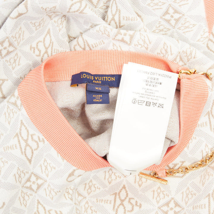 LOUIS VUITTON 2022 Since 1964 Monogram pink grey jacquard gold chain sweater XS