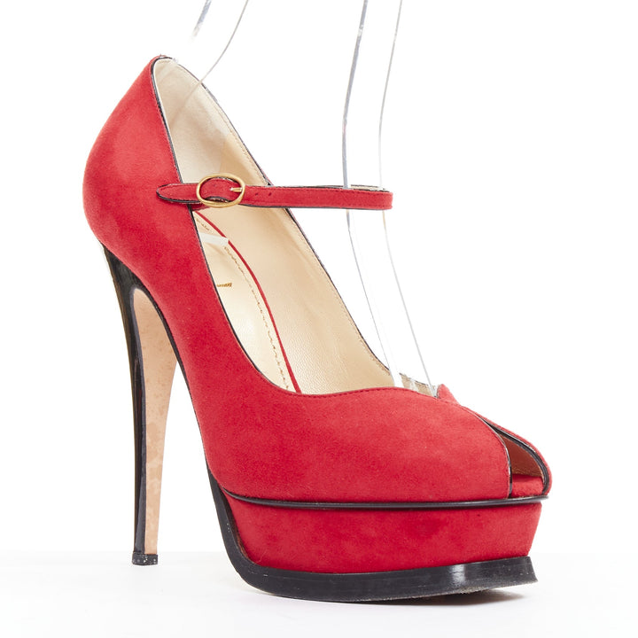 YVES SAINT LAURENT Rive Gauche Tribute Maryjane suede tulip peep platform EU36.5