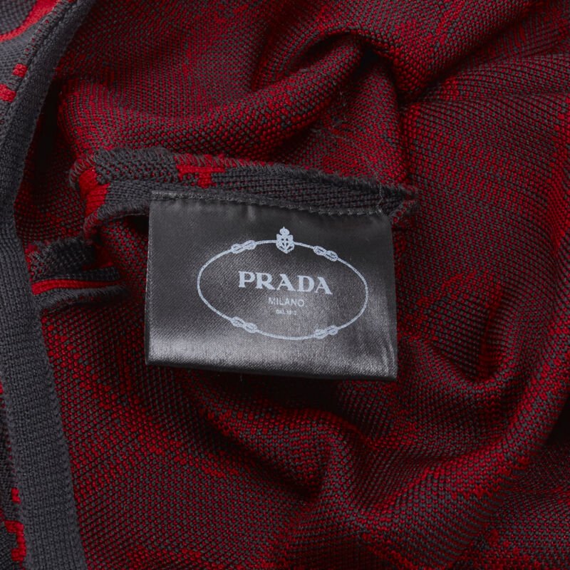 PRADA 2019 black red geometric knit button strap bodysuit top S