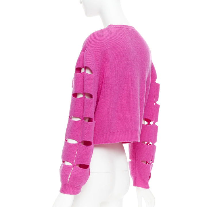 VALENTINO 2022 Pier Paolo Piccioli pink virgin wool cut out crop sweater S