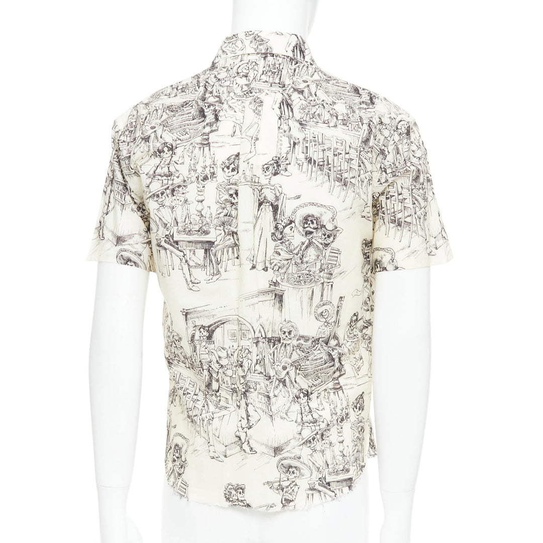 SAINT LAURENT 2018 cream skeleton western party print hawaiian shirt FR38 XS