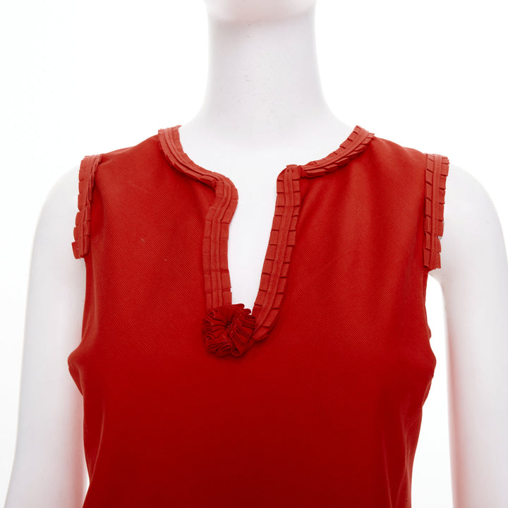 FENDI Vintage red rosette pleated neckline sleeveless casual shift dress IT40