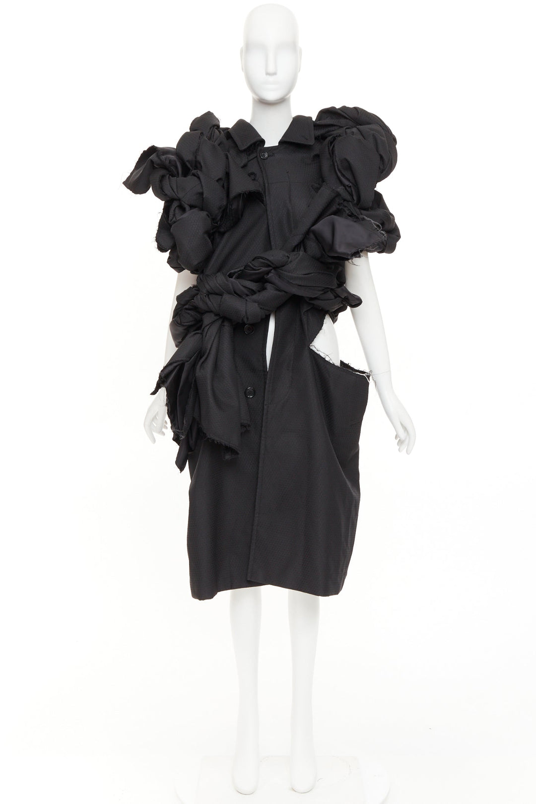 rare COMME DES GARCONS 2019 Runway textured knots deconstructed cut out coat S