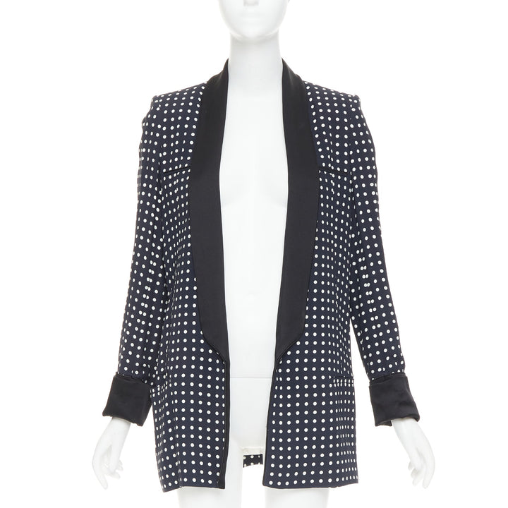 HAIDER ACKERMANN Runway black white polka dot long satin lapel blazer FR36 S