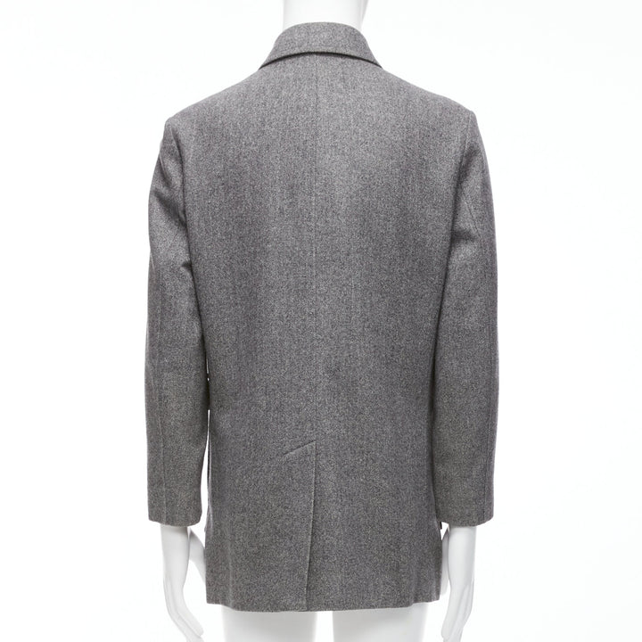 LANVIN JL grey wool blend herringbone dual pocketed overcoat IT46 S