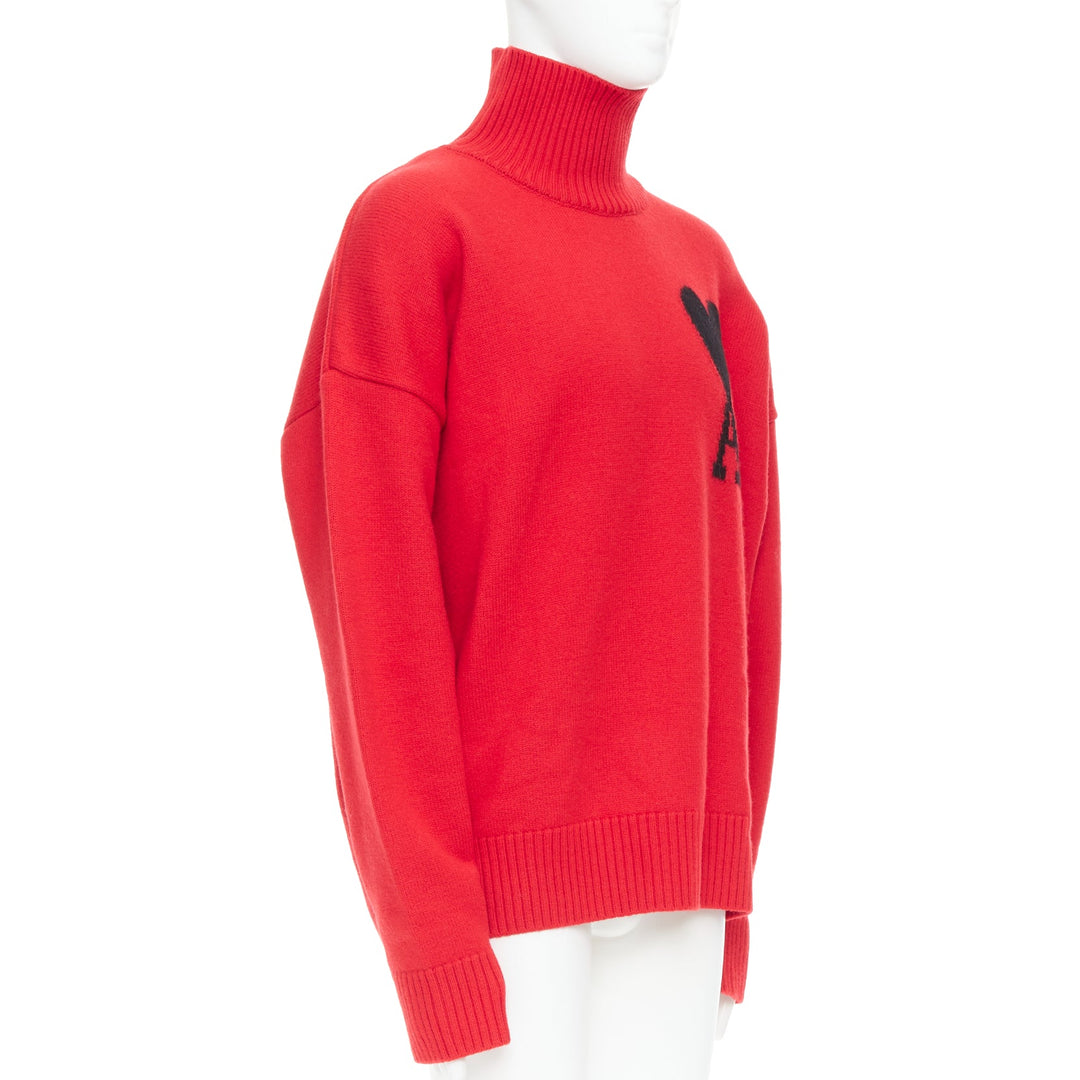 AMI de Coeur red virgin wool black heart logo turtleneck sweater L