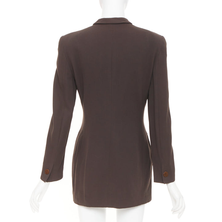 GIORGIO ARMANI solid brown pure new wool double breasted tailored jacket IT40 S