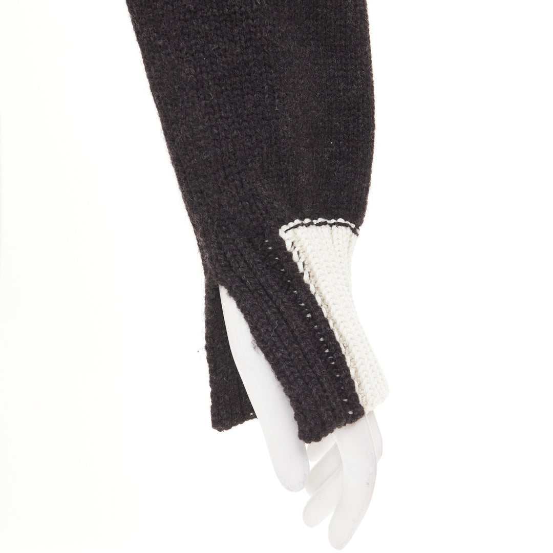 CELINE Phoebe Philo dark grey charcoal yak wool contrast cuff cropped sweater XS