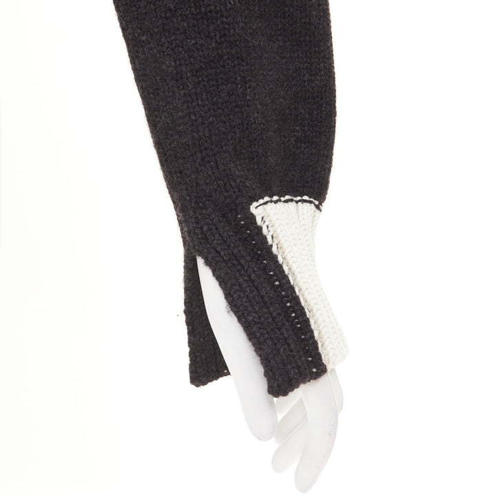 CELINE Phoebe Philo dark grey charcoal yak wool contrast cuff cropped sweater XS