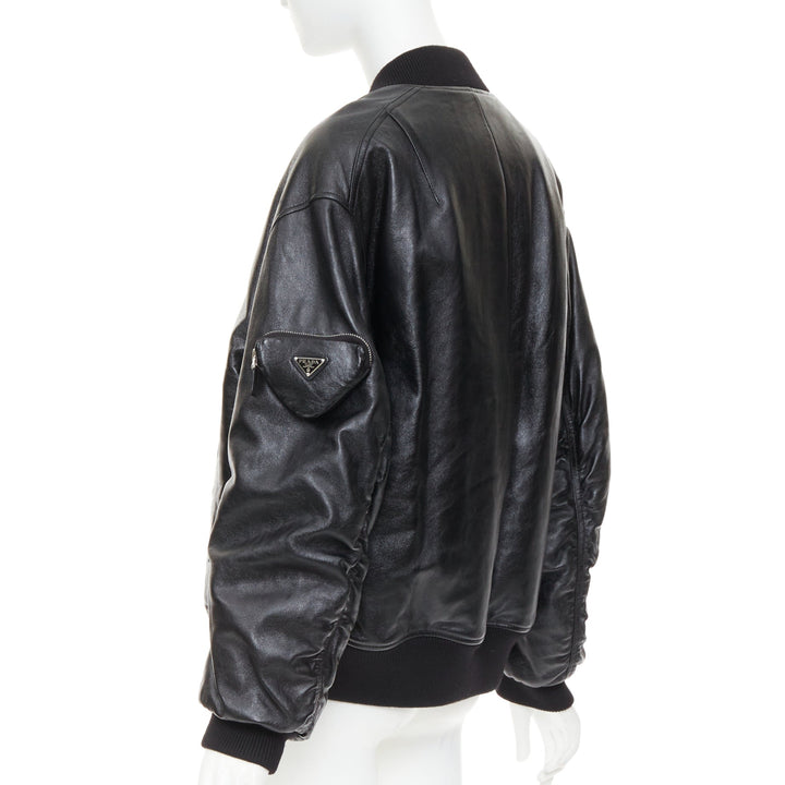 PRADA  Raf Simons 2021 Runway lambskin triangle pouch oversized bomber IT38 XS