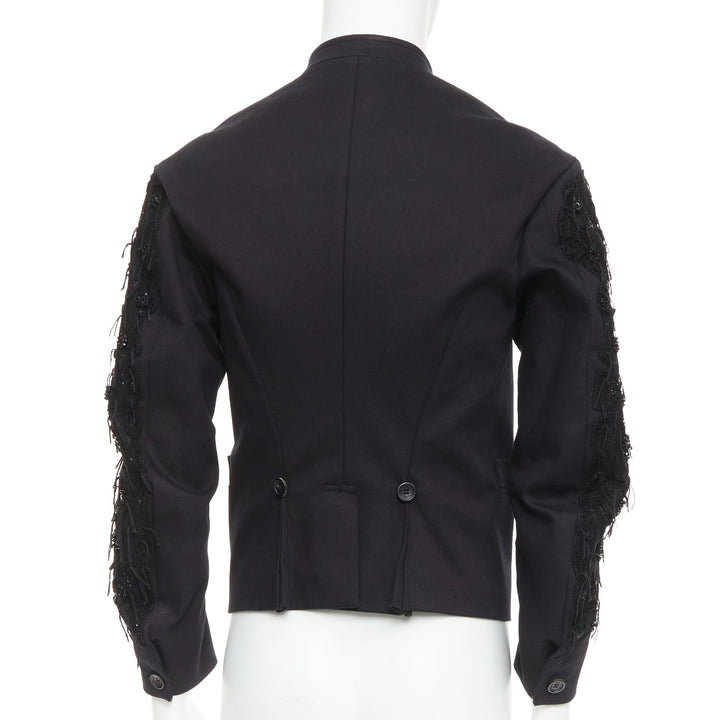 JOHN GALLIANO black fringe embellished sleeve double breasted jacket FR46 S