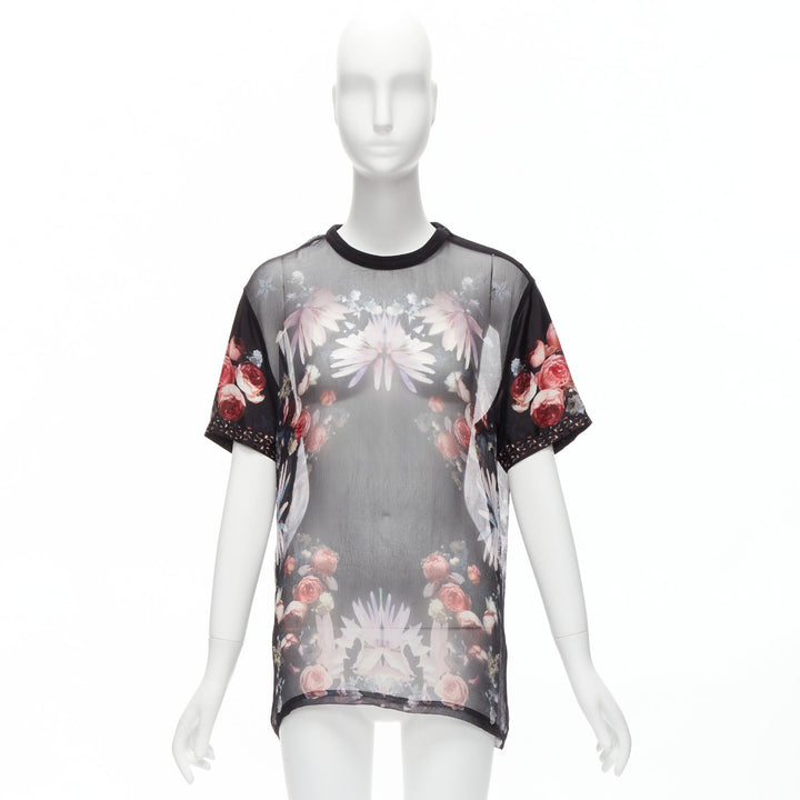 GIVENCHY RICCARDO TISCI red black floral sheer romantic goth tshirt FR34 XS