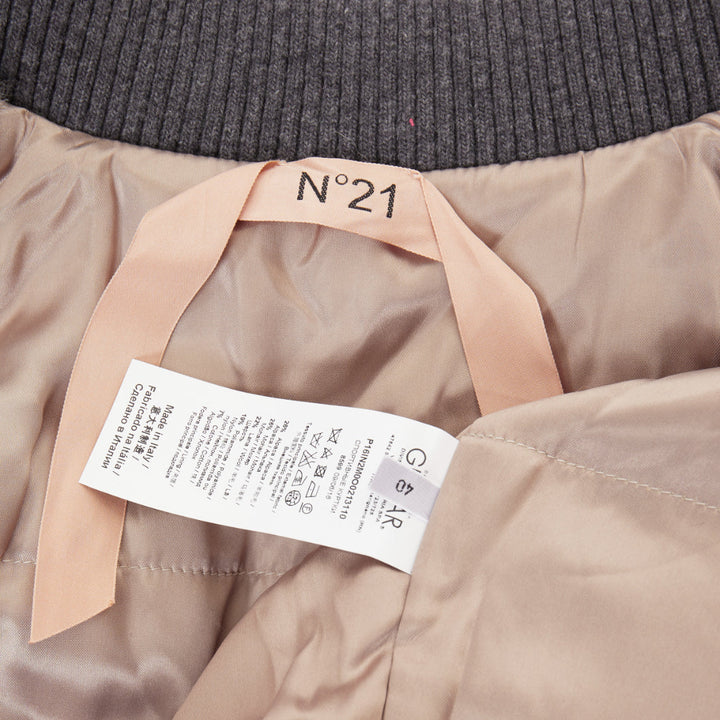 NO. 21 grey tan brown alpaca mohair blend fluffy sleeve  bomber jacket IT40 S