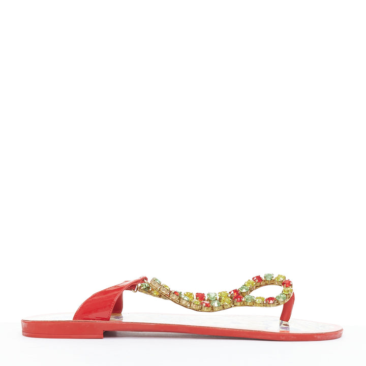 DOLCE GABBANA red colorful crystal embellished majolica sandals EU39