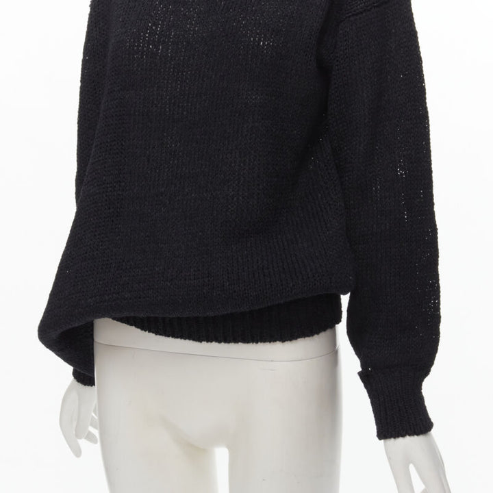 COMME DES GARCONS 1980's Vintage black coated deconstructed hem sweater M