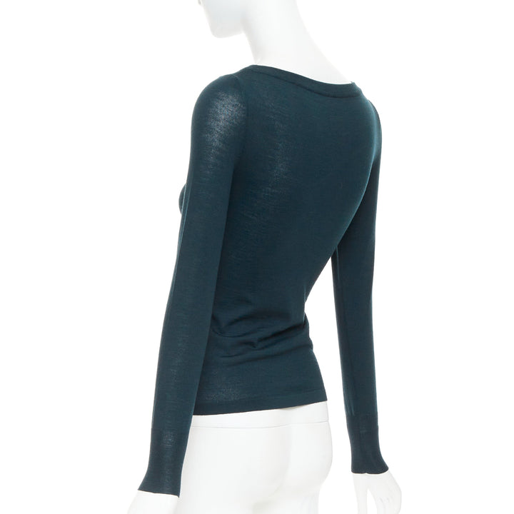 ALAIA forest green lightweight wool bateau neck pullover sweater FR36 S