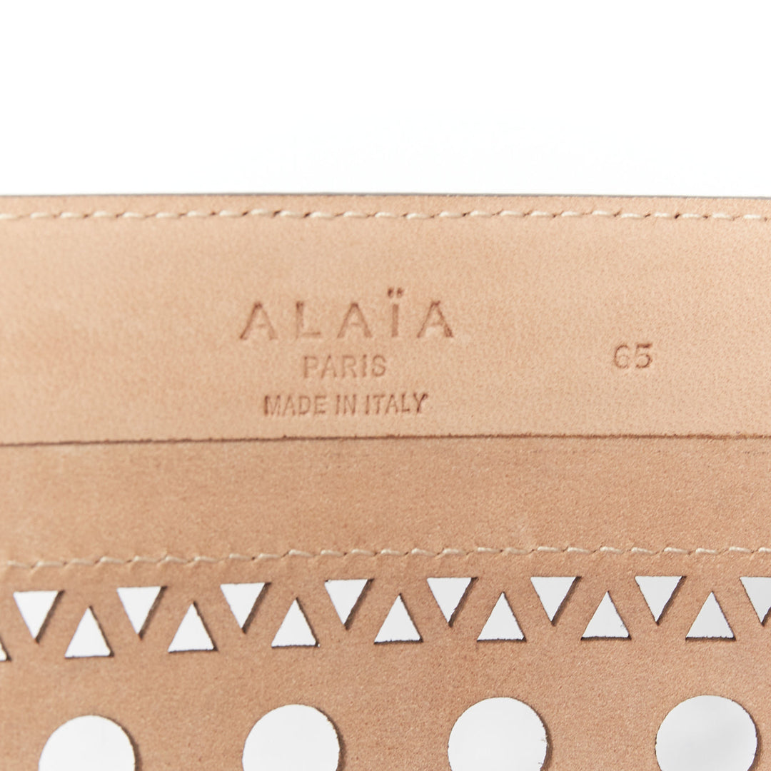 ALAIA Vienne black leather laser cut scalloped  wide waist belt 65cm