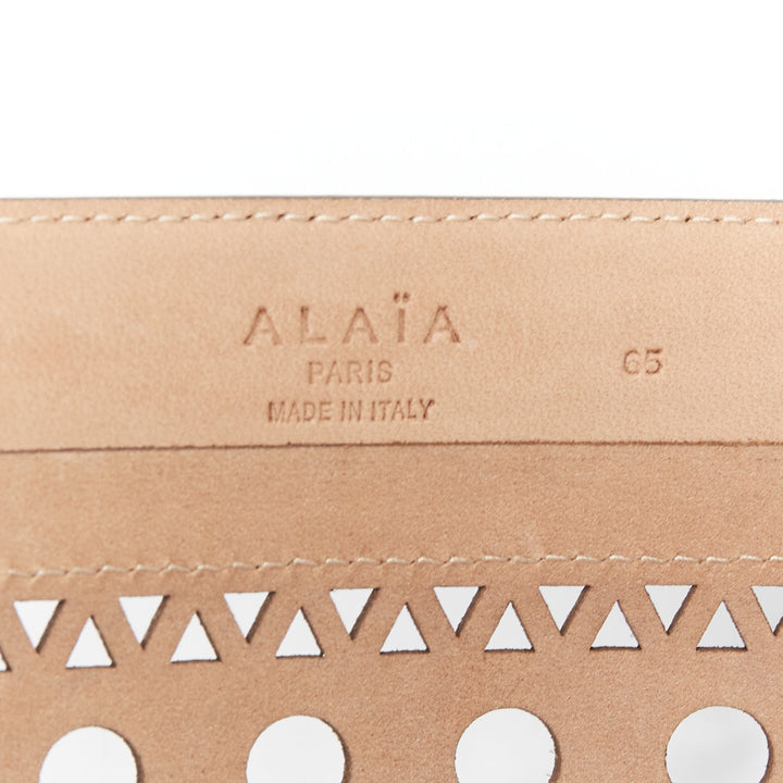 ALAIA Vienne black leather laser cut scalloped  wide waist belt 65cm