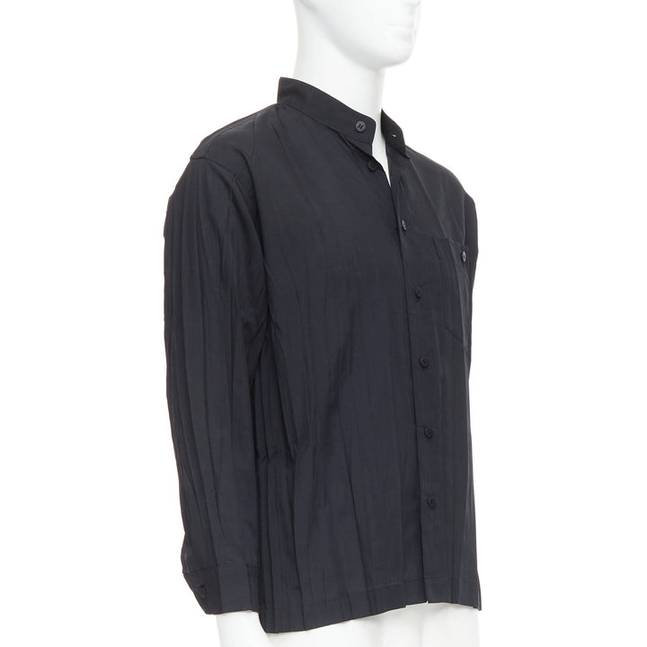 ISSEY MIYAKE MEN black accordian plisse pleated  button down shirt Sz1 S