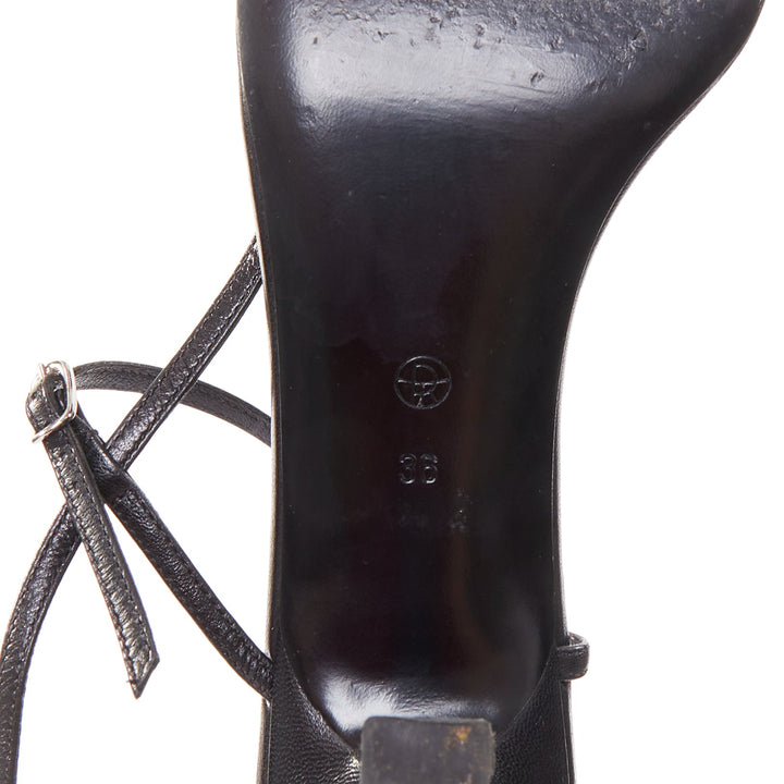 THE ROW Bare black minimalist slim straps silver buckles spool heel sandals EU36