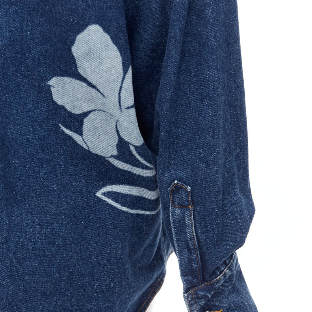 DAVID KOMA 2022 blue organic cotton floral silver logo button shirt UK6 XS