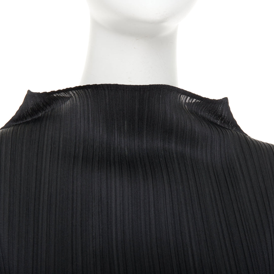 ISSEY MIYAKE Pleats Please black plisse angular mock neck top JP3 L