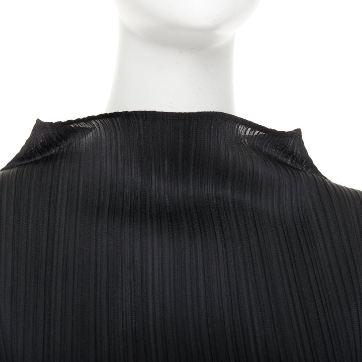 ISSEY MIYAKE Pleats Please black plisse angular mock neck top JP3 L