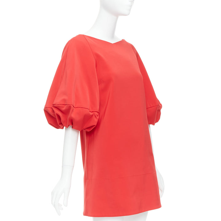 TIBI red satin puff half sleeve V cut out back mini dress US2 S