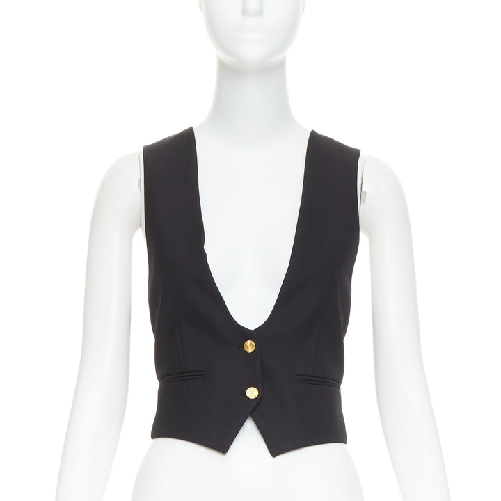 ALEXANDRE VAUTHIER COUTURE Runway black gold buttons plunge neck waistcoat vest