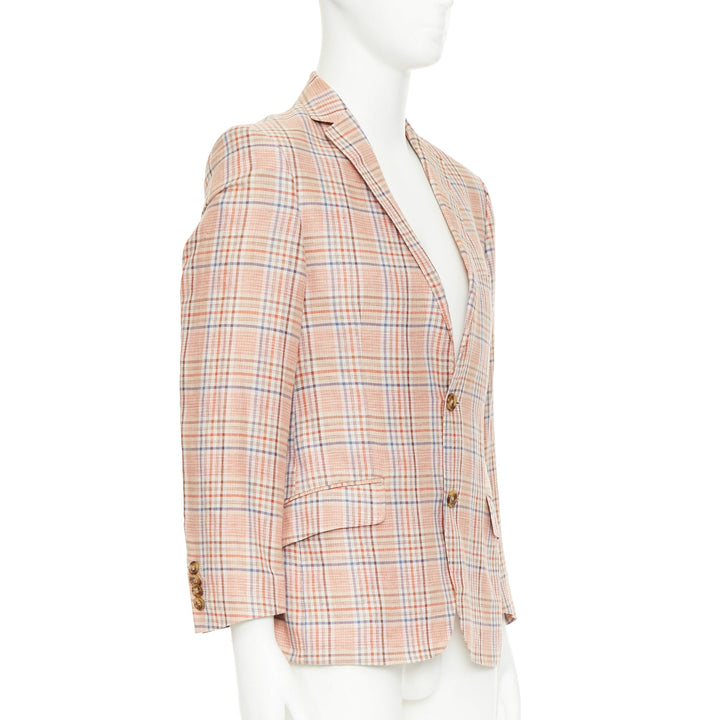 ETRO Superleggera pink blue checkered linen cotton summer blazer IT50 L