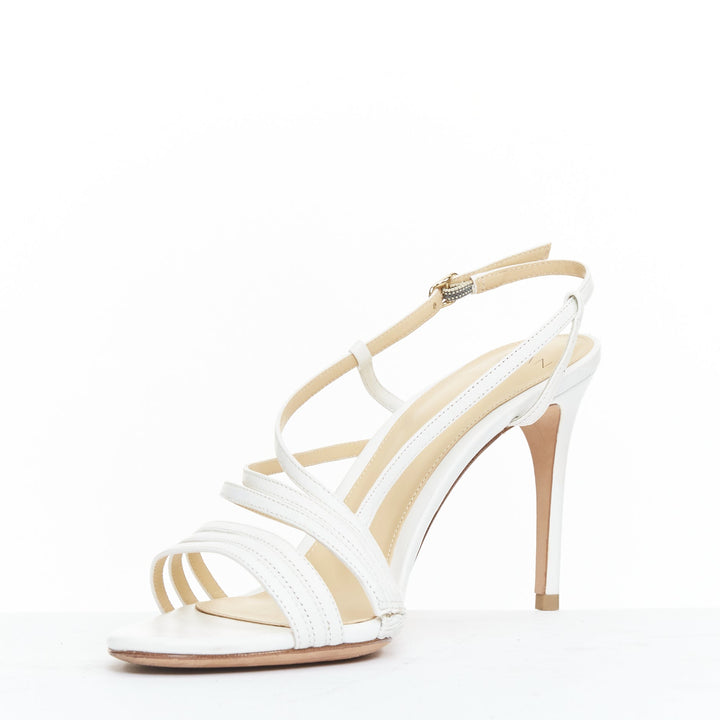 ALEXANDRE BIRMAN white leather caged strappy high heeled sandals EU39.5