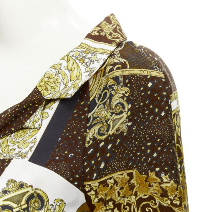 VERSACE 2021 Mosaic Barocco 100% silk print wrap tie cropped shirt IT40 S