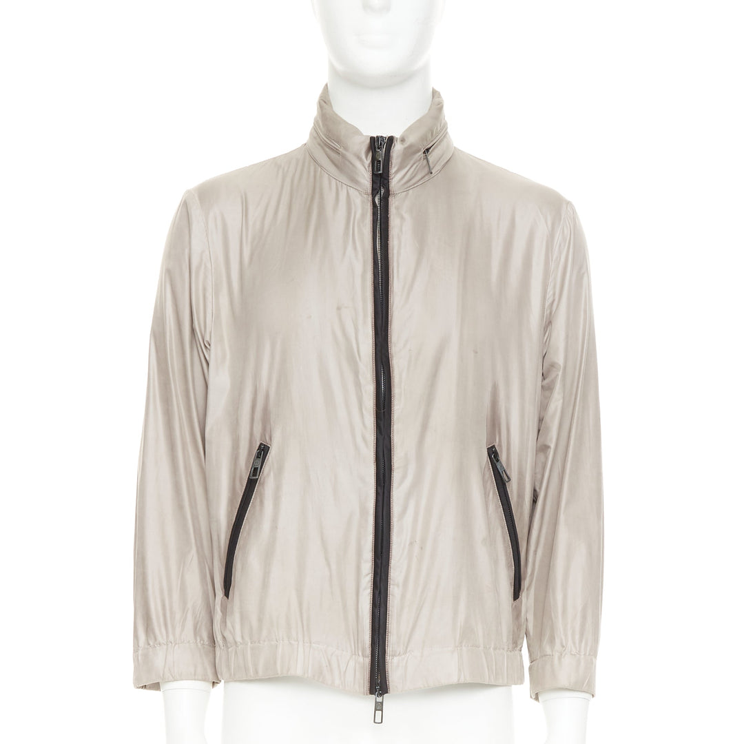 GIORGIO ARMANI champagne silver technical zip up blouson bomber jacket IT48 M