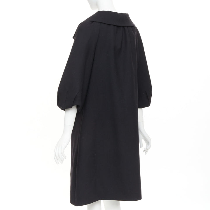 GIAMBATTISTA VALLI black wool puff sleeve flared swing collar long coat IT38 XXS