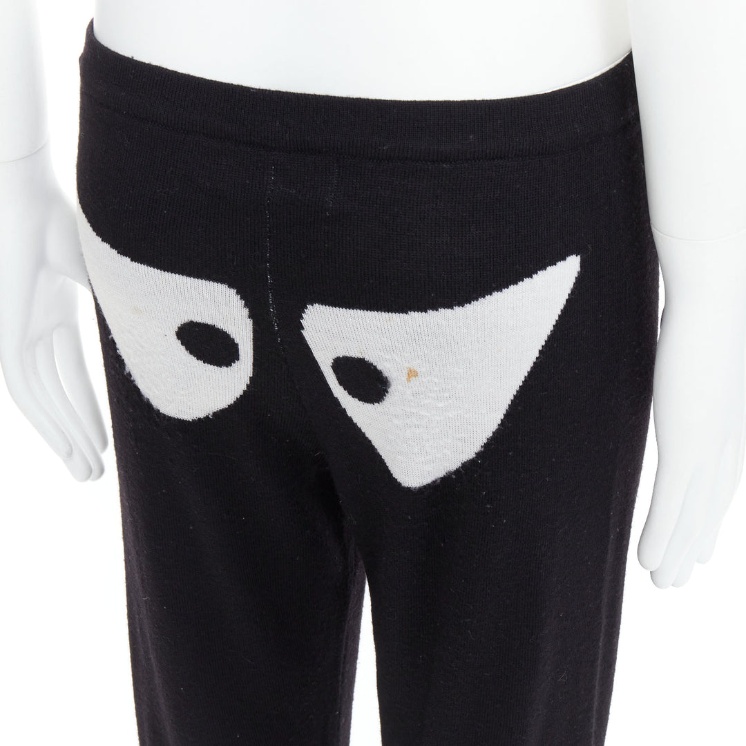 JEREMY SCOTT 100% wool black eye intarsia knit jogger pants S