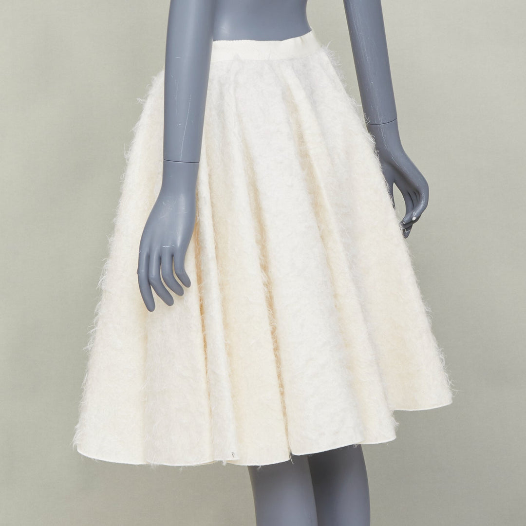 GIAMBATTISTA VALLI 2015 brushed flare beige wool silk textured midi skirt IT42 M