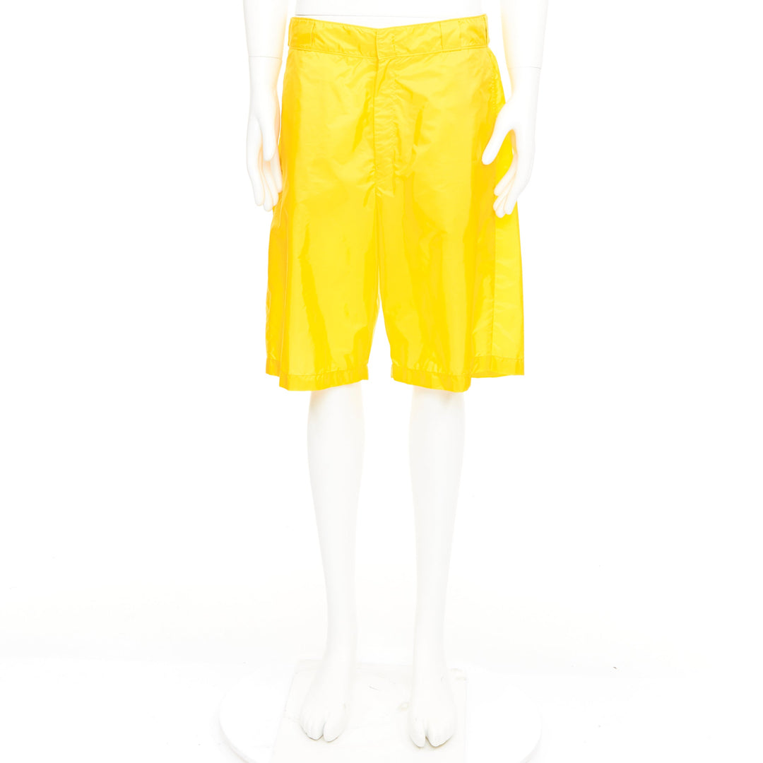 PRADA 2022 Re Nylon Triangle Logo Plaque yellow casual Bermuda shorts IT50 L