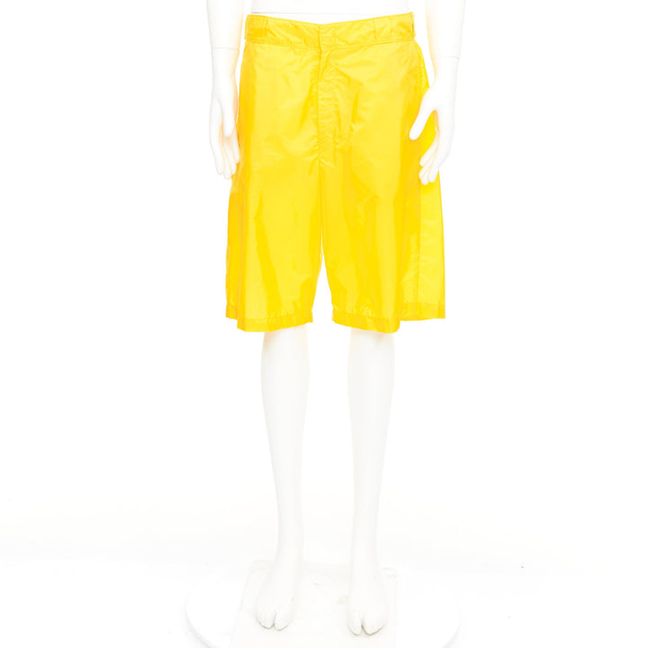 PRADA 2022 Re Nylon Triangle Logo Plaque yellow casual Bermuda shorts IT50 L